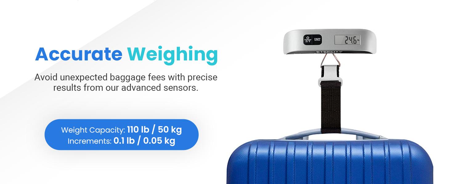 Etekcity Luggage Scale, Travel Essentials, Digital Weight Scales for, Portable Handheld Scale with Temperature Sensor, Rubber Paint, 110 Pounds