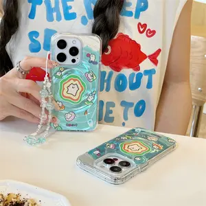 Perforated whirlwind shell floating swimming cat phone case Cover with chain for iPhone 11 12 13 14 15 16 pro max Accessories