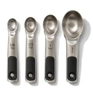 4pc Stainless Steel Magnetic Measuring Spoons Black: Nesting Design, Dishwasher-Safe, Includes Teaspoon & Tablespoon