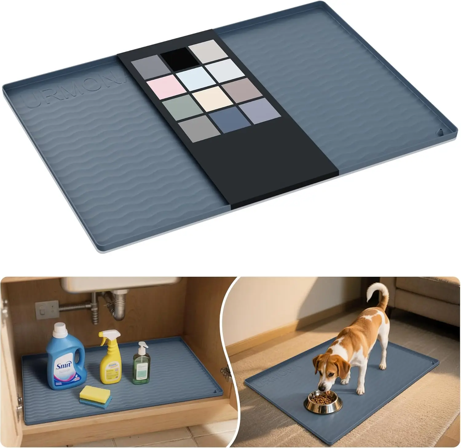 Waterproof Silicone under Sink Mat 31'' X 22'' Shelf Liner for Kitchen and Bathroom, Cabinet and Counter Protector, Storage and Organizers, Litter Mat, Pet Cat Puppy Essentials(Dark Grey)