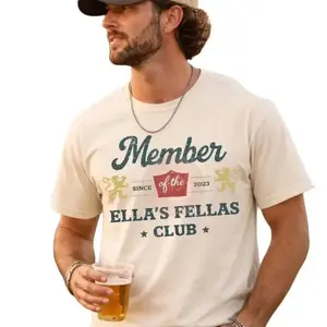 Men's Classic Relaxed-Fit Short-Sleeve Cotton Breathable Ellas Fellas Club T-Shirt, Western Country Concert Graphic Top, Vintage Rodeo Music Fan Casual Sweatshirt, High-End Gift