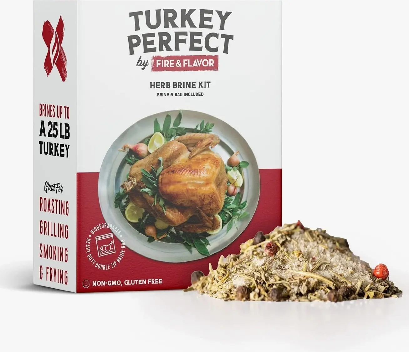 Fire & Flavor Apple Sage Turkey Perfect Brine - Turkey Brine Kit with Bag for Roasting, Grilling, Smoking, and Frying - Brining Seasonings for Cooking and Turkey Brine Bag - Turkey Brine and Rub Kit