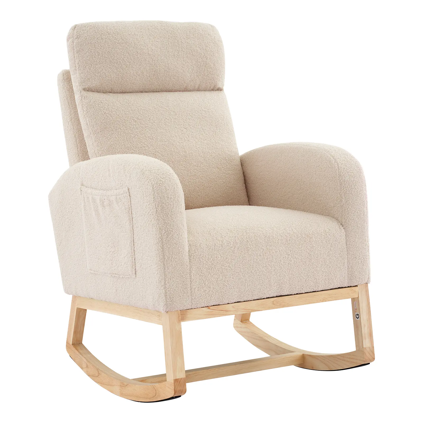 Modern High Back Upholstered Rocking Glider Chair – Sturdy Rubber Wood Legs – Wingback Accent Rocker with Side Pockets, Foot Rest – Ideal for Dining Service Furniture