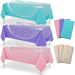6-Piece Fish Net & Tablecloth Set - Nautical, Pirate, Mermaid Party Decorations (Fresh Color)