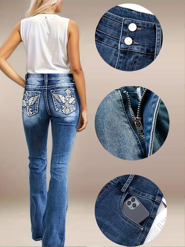 Vintage Aesthetic Wide Waistband Button-Up Fitted Low-Rise Washed Skinny Jeans, Casual Simple Versatile Women's Denim Pants,Casual Distressed Slim Fit Flare Leg Jeans