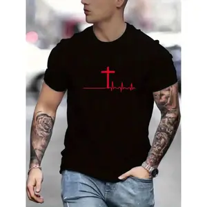 Men's Cross Pulse Print TShirt with Knit Polyester Blend Crew Neck Regular Fit and Slight Stretch Breathable Seasonal Top
