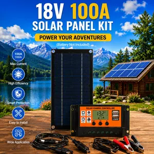 18V Monocrystalline Solar Panel Kit 100A Charge Controller for RV Car Boat Outdoor Camping (No Power Storage)