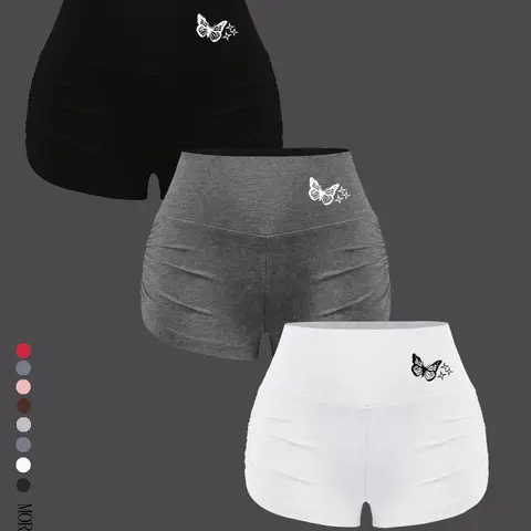 Women's Fitness Casual Daily Cycling Shorts Set, Butterfly Print Yoga Sport Inner Pants, Slim-Fitting Gym Training Short Pants, Comfy Fitted Shorts, Fashionable Summer Shorts, Lightweight Shorts, Shorts For Yoga