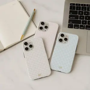 Personalized Gingham Phone Case Gold Monogram Initials, iPhone 17 16 15 14 13 Pro Max Plus Air, Galaxy S25 S24 S23 S22 S21 Google Pixel 9 8