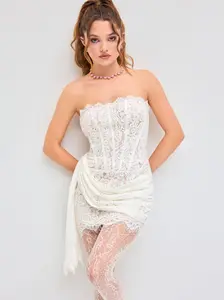 Cider Lace Tube Tie Back Mini Dress