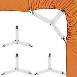4PCS Bed Sheet Straps with Metal Clips Adjustable Elastic Fitted Sheet Holders for Corners Keep Bedding Wrinkle-Free Easy to Install Durable Fasteners Mattresses White
