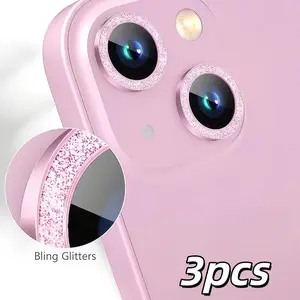 3-Piece Pink Glitter Eagle Eye Mobile Phone Lens Screen Protector - Suitable for iPhone 17/16/15/14/13/12/11. Exquisite Lens Protector - Scratch-resistant and Shock-proof with Independent Metal Lens Ring - Perfect as a Birthday Gift for Family and Friends