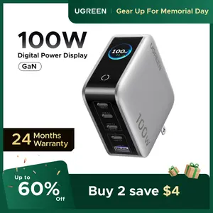 UGREEN Nexode Pro 100W GaN USB C Charger, 5-Port Fast Type-C Wall Charger Block with Smart Display Compatible with MacBook Pro/Air, iPhone 17/16 Series, Galaxy, iPad Pro, Steam Deck ,tiktokshopmemorialday,outdoorfun