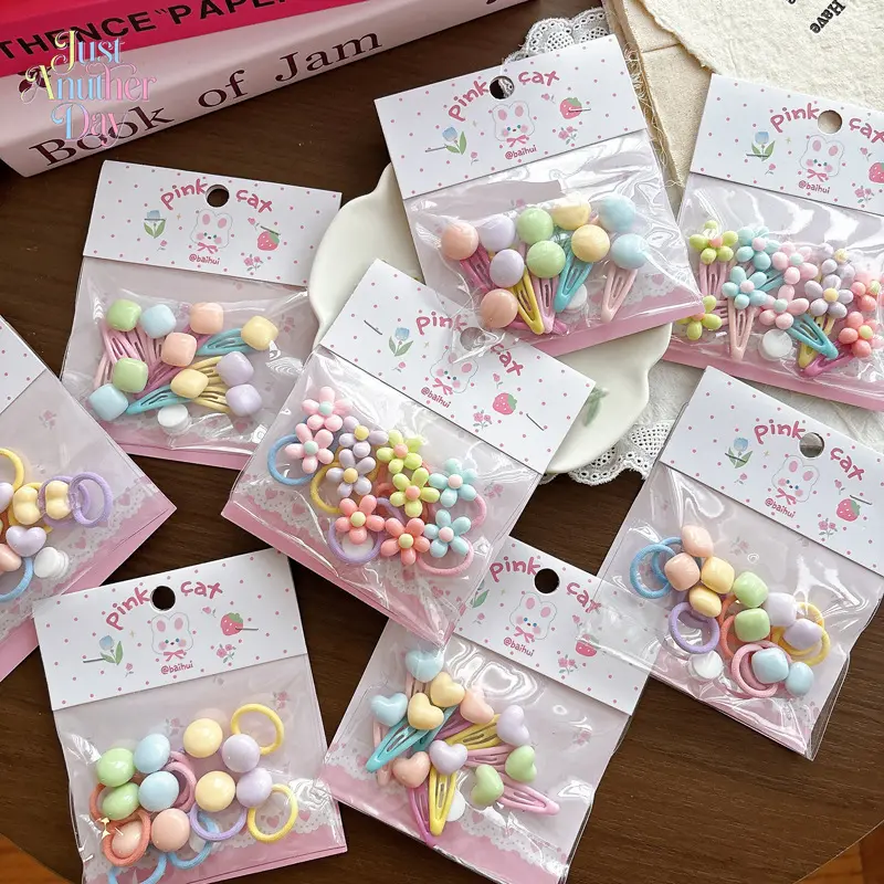 10Pcs Pastel Candy Color Hair Clips & Hair Ties Set, Mini BB Clips and Elastic Ponytail Holders for Kids, Cute Toddler Hair Accessories