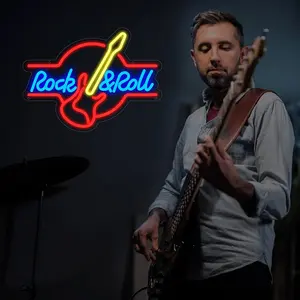 [ Rock & Roll ] Cute Guitars LED Neon Wall Decor Sign, Room Decor, Business Signage Sign, for Home, Man Cave, Bar, Pub, Party, 1PC Funny Sign Gifts
