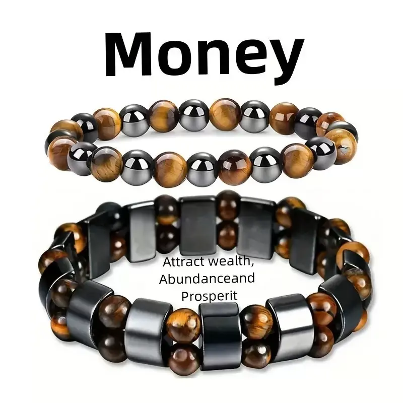 【Elegant】Tiger Eye Stone Black Gallstone Stone Bracelet retro textured stacking wrist ornament for commuting