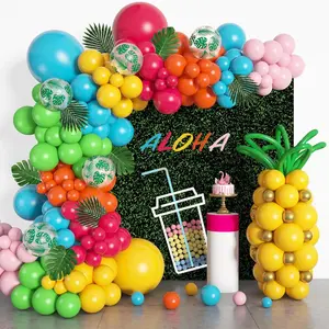 165 Piece Hawaiian Luau Balloon Arch Kit with Tropical Colors and Palm Tree Foil for Party Decor