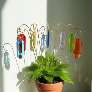 7 Pack Ab Colored Crystal Suncatcher, Small Trellis 13.7 Inch Golden Plant Stake, Potted Plants Indoor Decoration