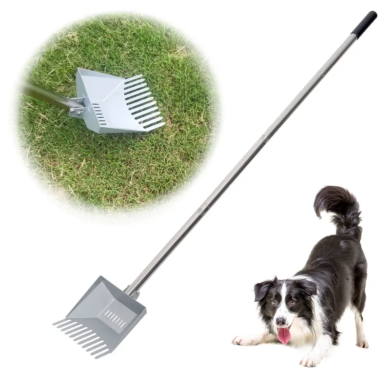【Toolupgrade】CKLT 66 inch Heavy Duty Dog Pooper Scooper with Litter Sifter, Tempered Steel Scraper, Rust-Resist Coat Shaft, Perforated Scoop, Length & Angle Adjustable, Back-Pain Relief Garden Cleanup