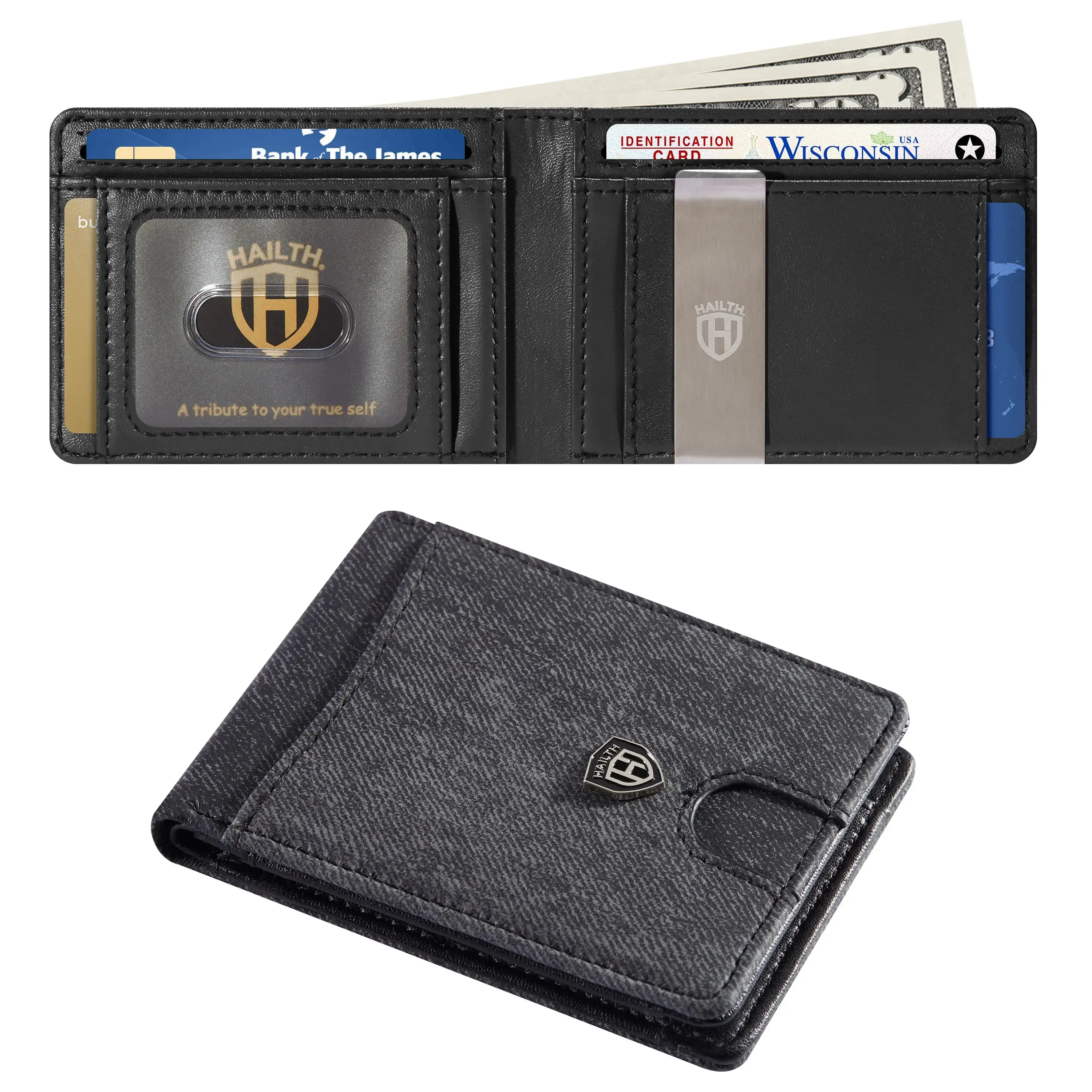 Men's Minimalist Denim RFID Blocking Slim Wallet, Front Pocket Bifold Credit Card Holder with ID Window & 11 Card Slots|EDC|TiktokShopBackToSchool
