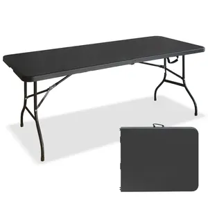 6ft Black Multi-functional Outdoor Folding Picnic Table - Ideal for Leisure, Party Use