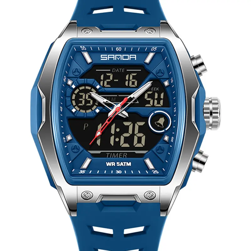 SANDA 6235 Men Watch Sports LED Analog Chronograph Military Dual Display Wristwatch, Fashion Digital Watch, Sporty Quartz Watch with Luminous Dial & Alarm Function, Waterproof Watch with Box, Trendy Multifunctional Watch, Quartz Movement Watch