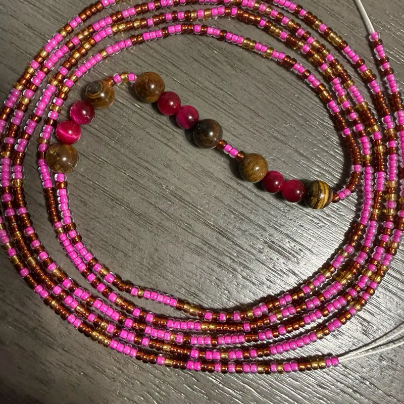 Raspberry on the rock tie on waist beads