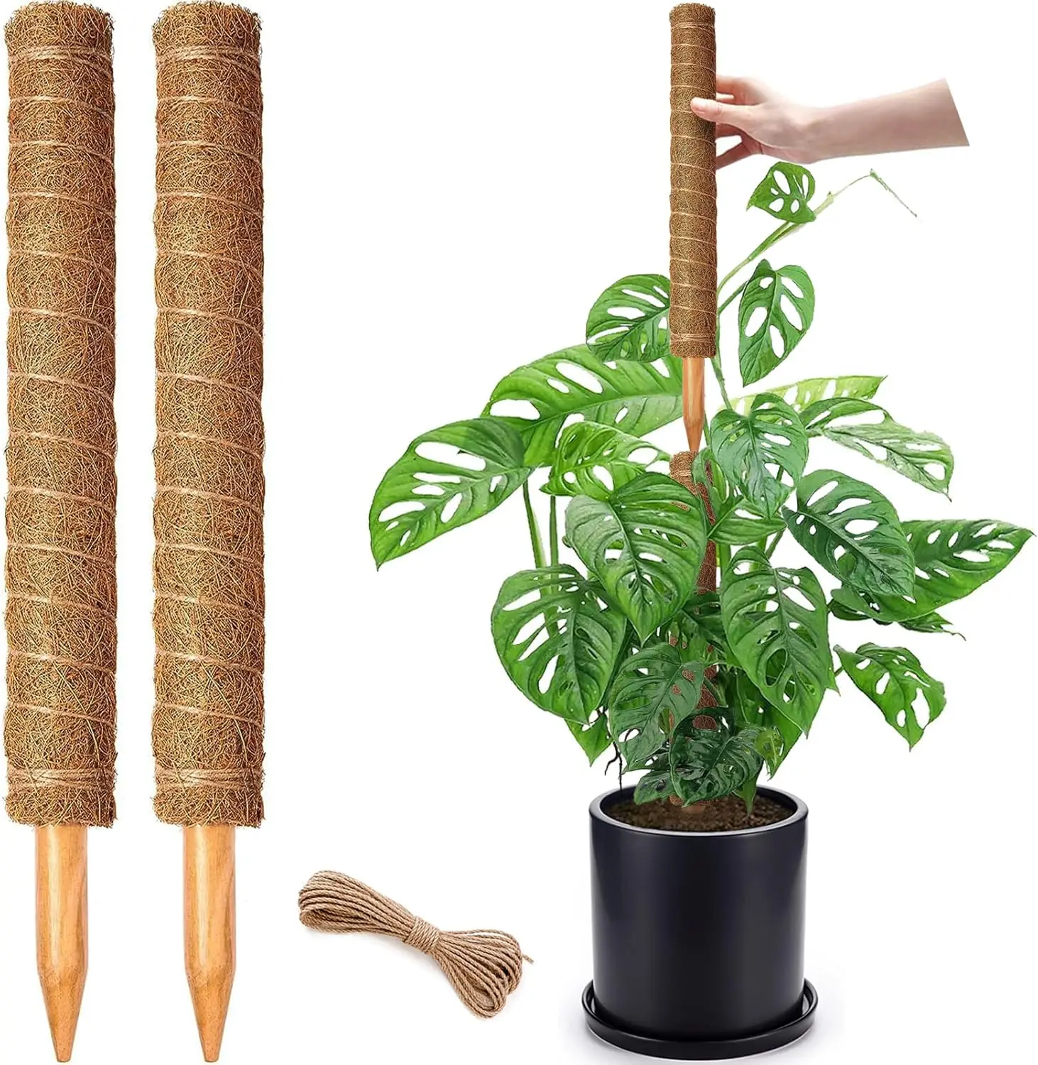 Moss Pole, 2 Pack 17inch Monstera Plant Support Stackable Moss Poles for Plants, Coir Totem Pole Tall Moss Pole for Climbing Plants, Sphagnum