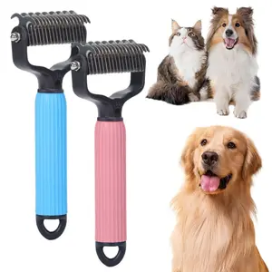 Dog Rake Brush for Shedding, Dual-Sided Undercoat Rake for Long & Thick Hair Dogs, Dematting and Deshedding Tool