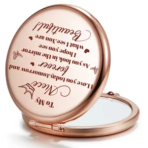 Portable Letter Pattern Makeup Mirror, Polished Glass Compact Round Mirror, Dual-Sided 1x/2x Magnifying Pocket Mirror, Travel Hand Mirror, Travel Essential Gift, Gifts for Daughter