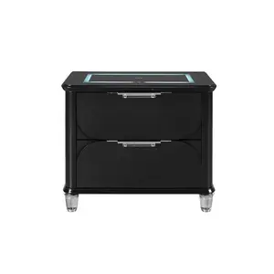 Lando Black Nightstand With Speaker And Wireless Charging Platform