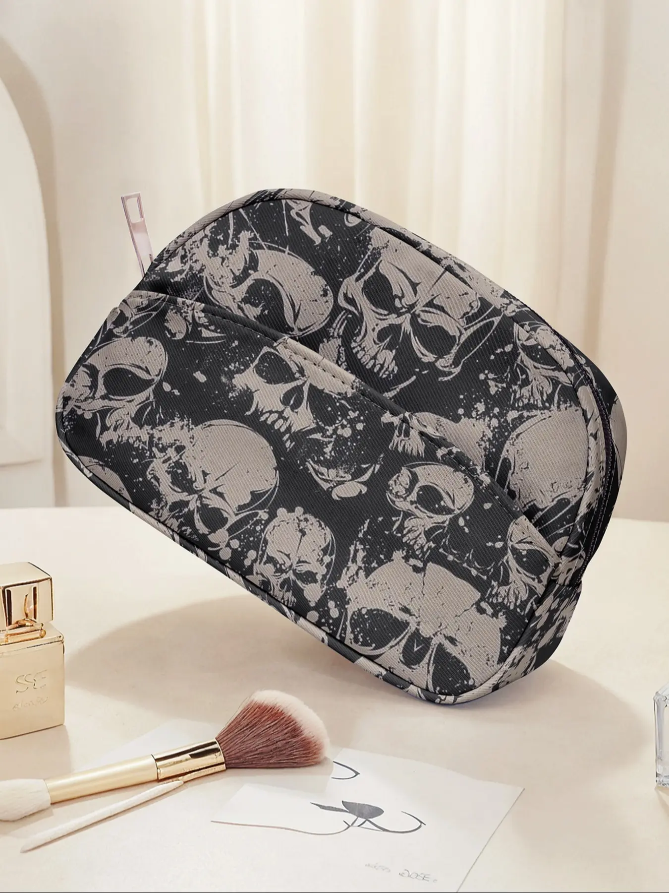 Portable Travel Cosmetic Bag with Skull Pattern, Large Capacity Makeup Organizer, Cute Fashionable Toiletry Storage Pouch, All Seasons Use