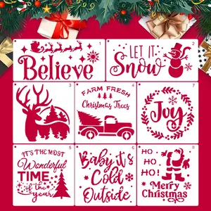 New Christmas Stencils Merry Christmas Decorations for Home 2025 Navidad Natal Xmas Wall Window DIY Stencils Ornament New Year 2026 Gifts