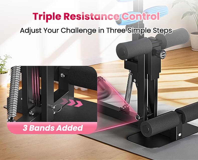RELIFE Deep Squat Machine Adjustable Glute Trainer, Home Gym Leg & Core Workout Equipment with Resistance Bands, Ab Bench Sit-Up Trainer & Push-Up System