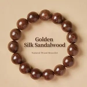 Natural Gold Silk Bracelet Men's and Women's Wooden Beaded Buddha Cultural Play Sandalwood Beads Hand String embroidery  floss  bracelets