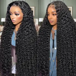 Bling Hair 13x6 HD Transparent Lace Frontal Real Hair Wigs Curly 180 Density 5x5 Lace Closure Glueless 30 Inch Deep Wave For Women