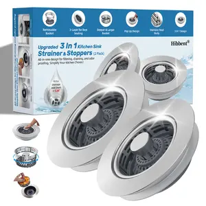 Hibbent Upgraded 3 in 1 Kitchen Sink Drain Strainer, Stainless Steel Pop Up Sink Stopper, Larger Anti-Clogging Basket, 3-Layer Seal, Detachable Drain Plug for US Standard 3-1/2" Drain, Brushed Nickel