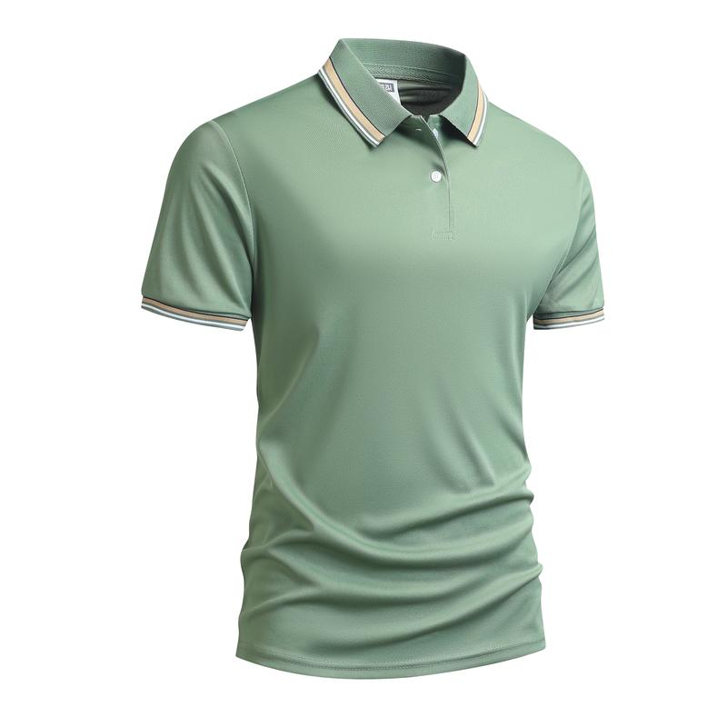 Men's Solid Black Polo Shirt with Orange & White Trim Turn-down Collar Short Sleeve Summer Versatile Business Casual Top