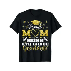 Unisex 2026 8th Grade Graduate Proud Mom Cotton Shortleeve Casual Fit Breathable Sports Top, Middle School Graduation Gift