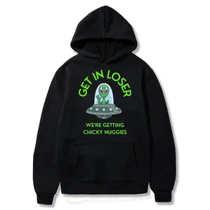 Retro Alien Salute Hoodie In Black And Green Featuring Loose Fit And All Season Comfort For Casual Wear Or Gift Giving