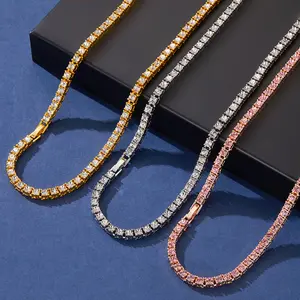 Fashion Trend Clavicle Chain Hip-hop Tennis Simple Rhinestone Single Row Cuban Necklace Jewelry Unisex