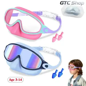 2-Pack Wide Vision Swim Goggles Anti Fog UV400 Protection Leakproof Soft Silicone Eyewear With Nose Clip Comfort Adjustable Strap Portable Swimming Set Fit Ages 3-14 Pool Diving Beach Leisure Water Sports Outdoor Daily Swim Activity