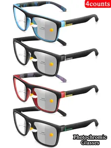 4 Piece Fashion Photochromic Glasses Set, Unisex Trendy Accessories, Music Festival Party Wear, Casual Daily Use, Halloween Gift, Polarized Sunglasses