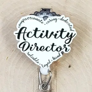 Activity Director Retractable ID Badge Reel | Camp Senior Living Rest Home Caregiver Coordinator | School Teacher Nurse Medical Hospital Badge Holder