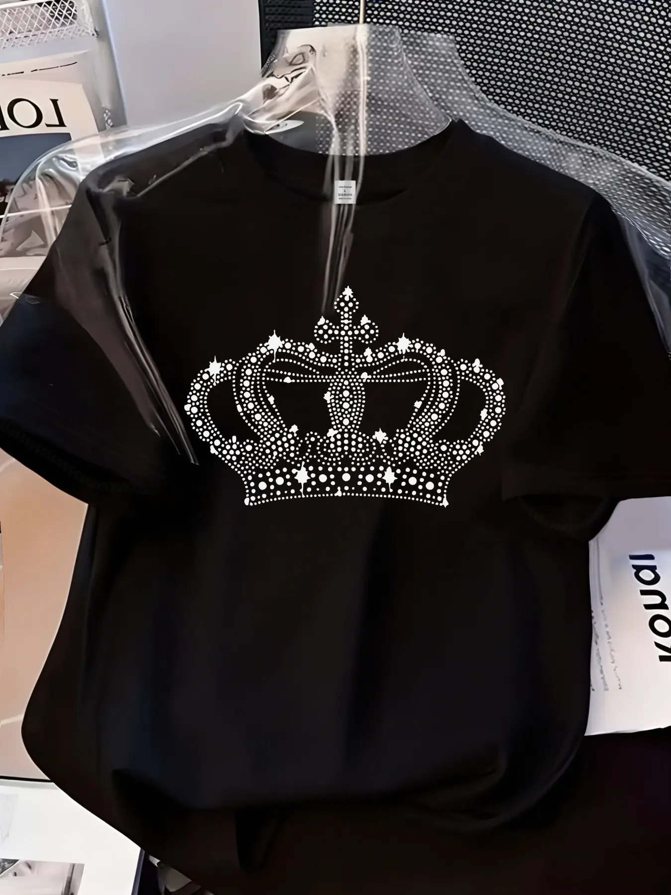 Women's Crew Neck Short Sleeve T-Shirt Top 3 Colours Available Sparkly Rhinestone Crown Print Youthful Brightening Flattering Slimming Loose Fit Soft Skin-Friendly Breathable Lazy Versatile For Daily Commute Travel Dates Girls Outings Lady