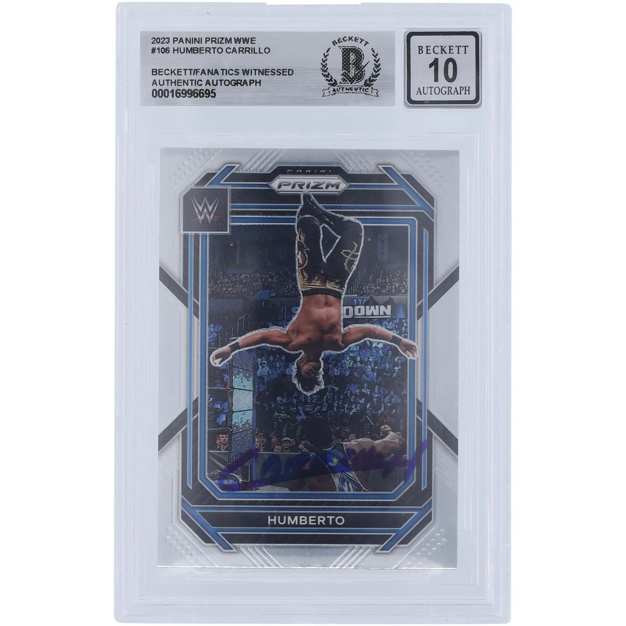 Humberto Carrillo WWE Autographed 2023 Panini Prizm #106 Beckett Fanatics Witnessed Authenticated 10 Card - Fanatics Authentic Certified