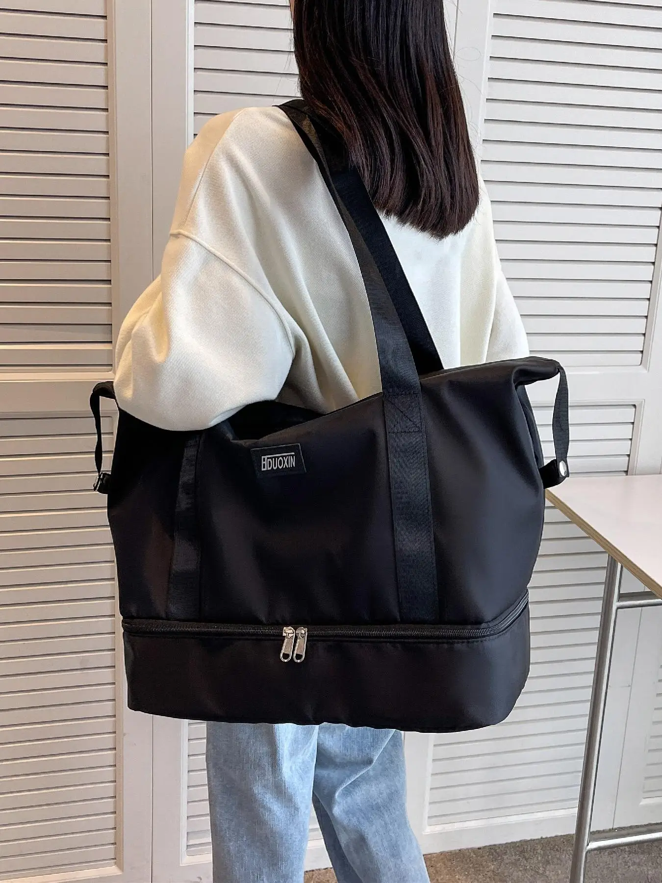 Large Capacity Dry and Wet Separation Travel Bag, Casual Solid Color Zipper Shoulder Bag, Fashionable Travel Bag for Women & Men Business Trip