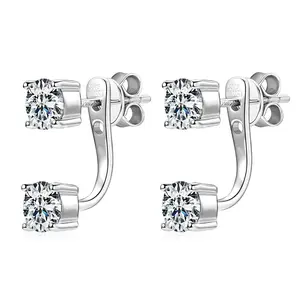 Double Round D Color VVS Moissanite Curved Drop Stud Earrings S925 Sterling Silver Hypoallergenic 4 Prong Diamond Alternative Luxury Jewelry earring set