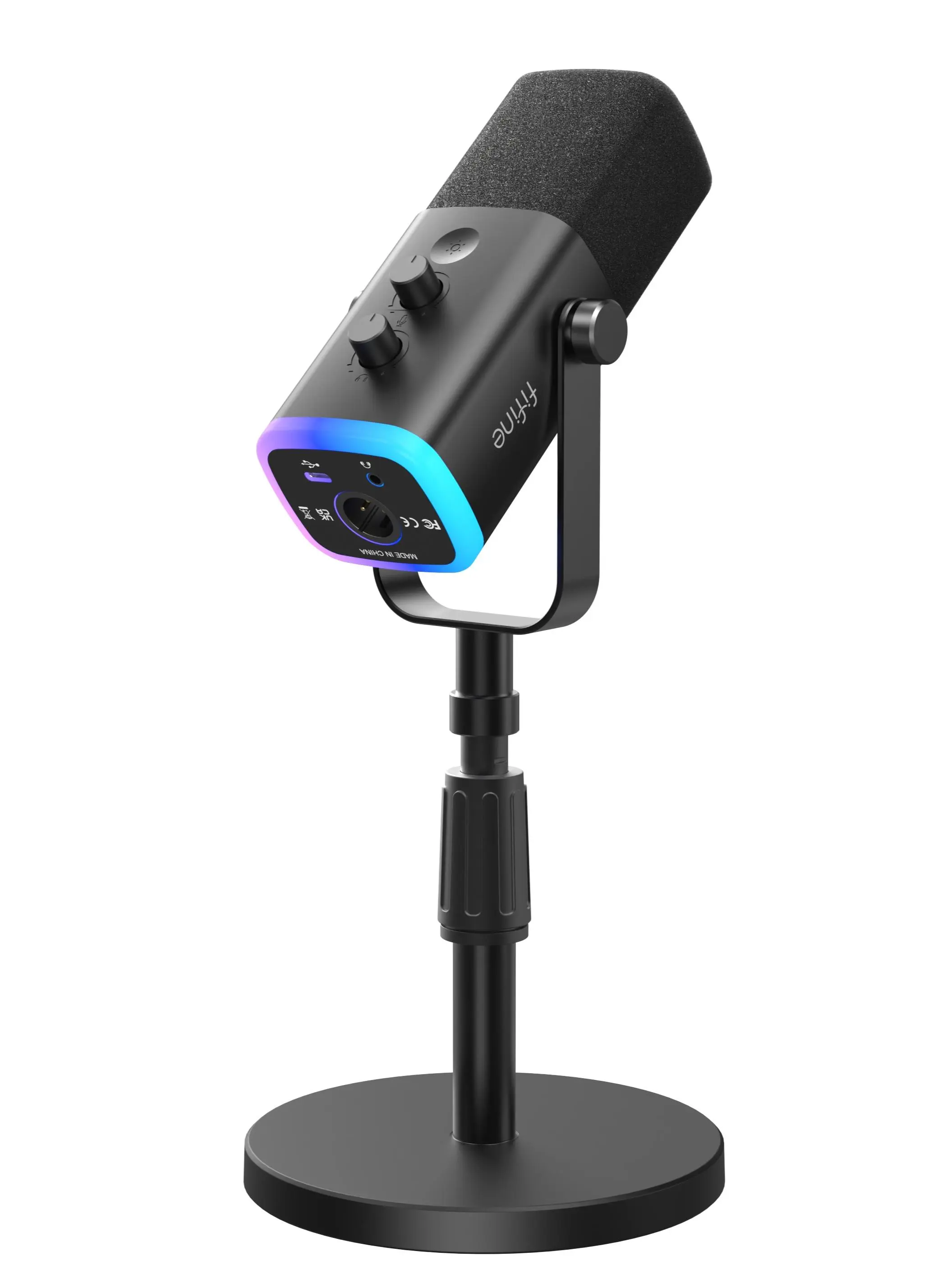 fifine AM8S Gaming Microphone with Adjustable Stand, Height Adjustable Heavy-Duty Metal Stand, RGB Dynamic Mic with Quick Mute, Gain Volume Control, Headphone Jack, XLR/USB for Podcast, Streaming, Recording, PC PS5 Gamer, audio interface mixer, smartphone