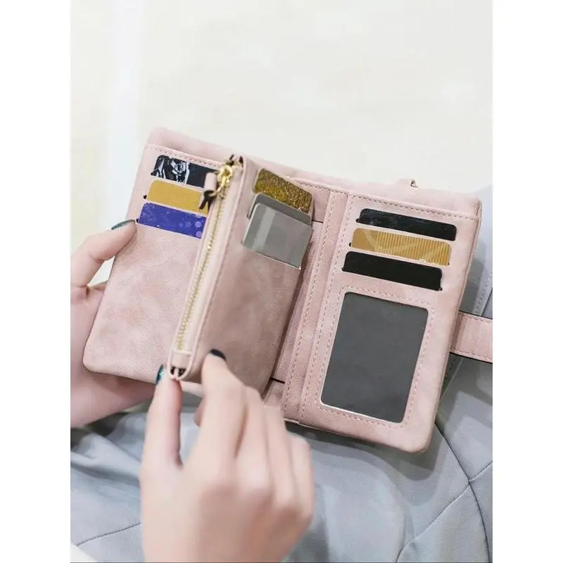 Women's 2026 Korean-Inspired Foldable Minimalist PU Leather RFID Blocking Slim Tri-Fold Wallet, Multi-Slot Card Holder, Coin Compartment, Casual Wear Compatible RFID Shielded Purse, Rfid Blocking Purse, Rfid Shielded Wallet